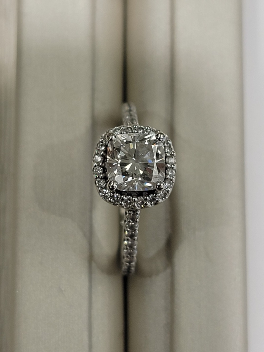 Sterling Silver Cushion Halo Engagement Ring with Clear Center Stone